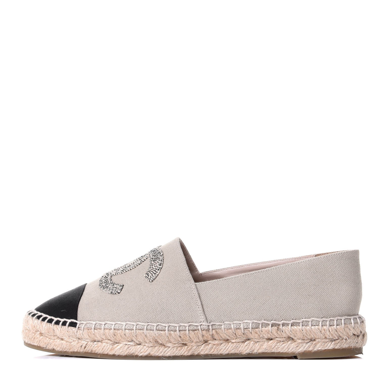Chanel Canvas Grosgrain CC Espadrilles 40 Beige Black 1 of 10