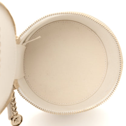 Chanel Lambskin Quilted Round Small Vanity Case With Chain White Black 5 of 12