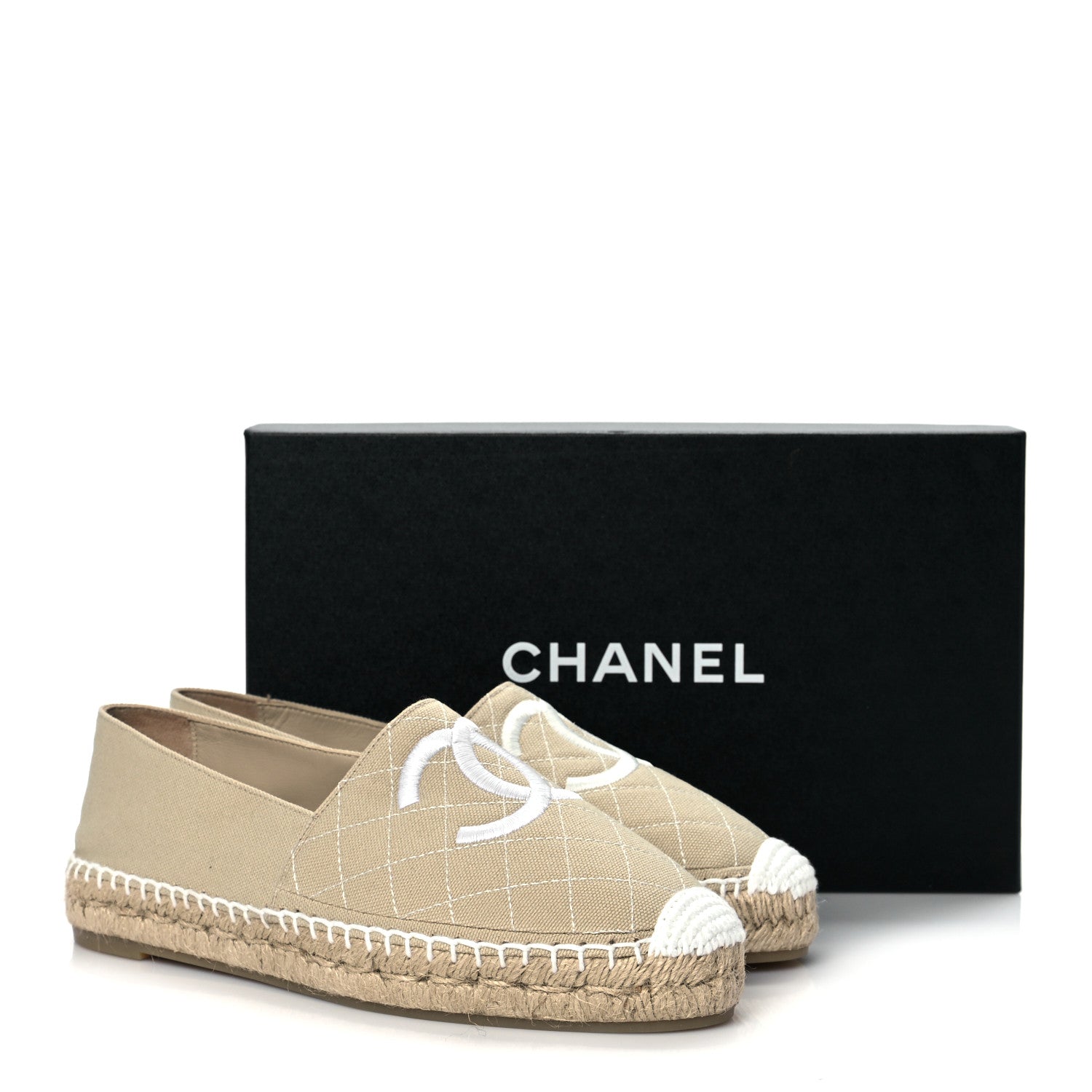 Chanel Fabric Biarritz CC Espadrilles 38 Beige White 10 of 10