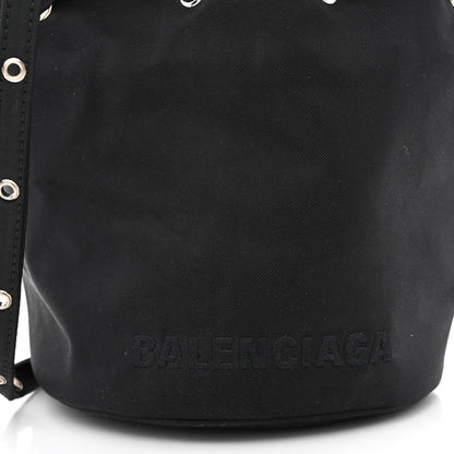 Balenciaga Recycled Sport Nylon Logo Embroidered Wheel Drawstring Bucket Bag Black 8 of 10
