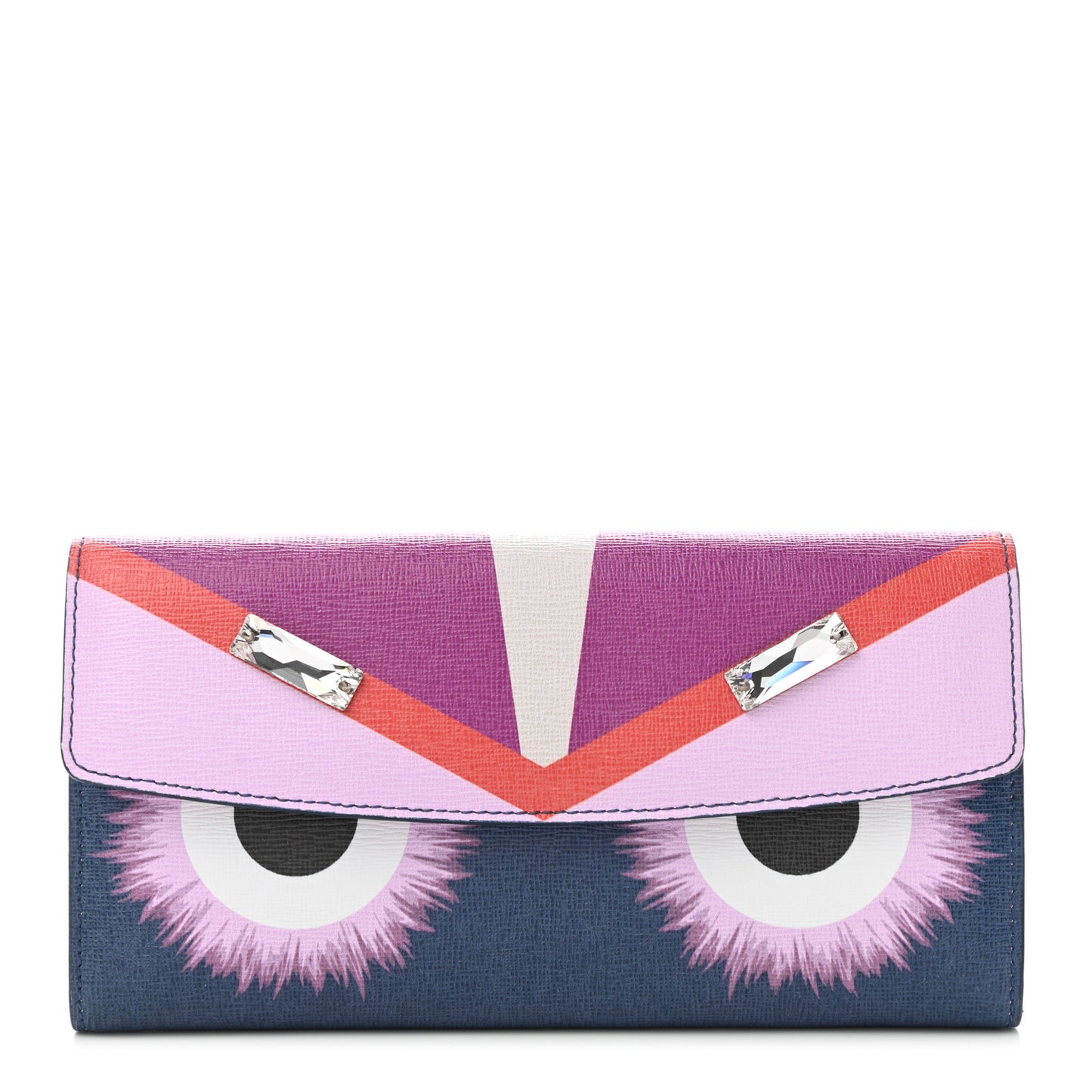 Vitello Elite Crystal Eye Monster Continental Wallet Cobalt Lavender Pink