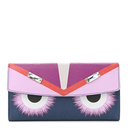Fendi Vitello Elite Crystal Eye Monster Continental Wallet Cobalt Lavender Pink 1 of 8