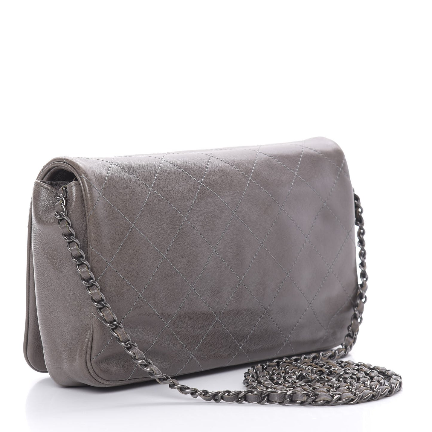 Calfskin Diamond Stitched Flap Grey