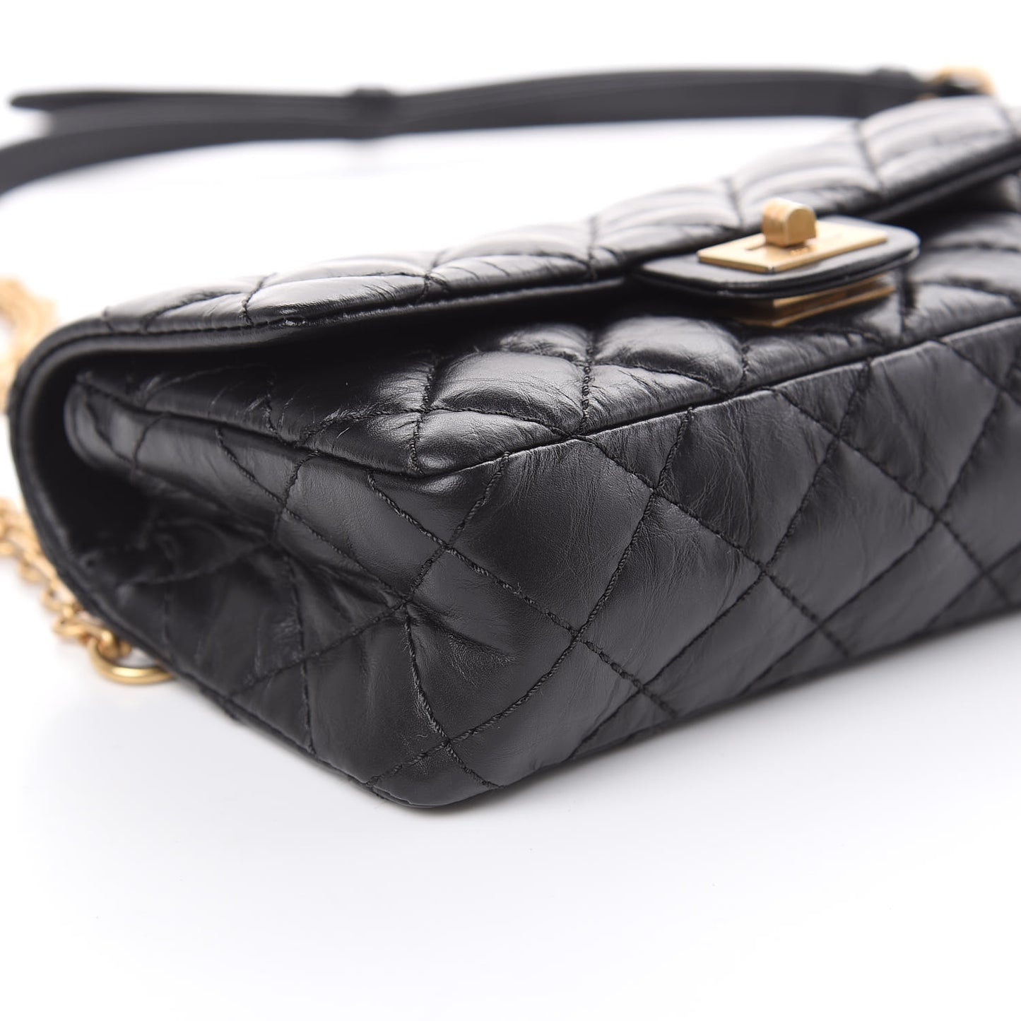 Aged Calfskin Quilted 2.55 Reissue Chain Waist Bag Black
