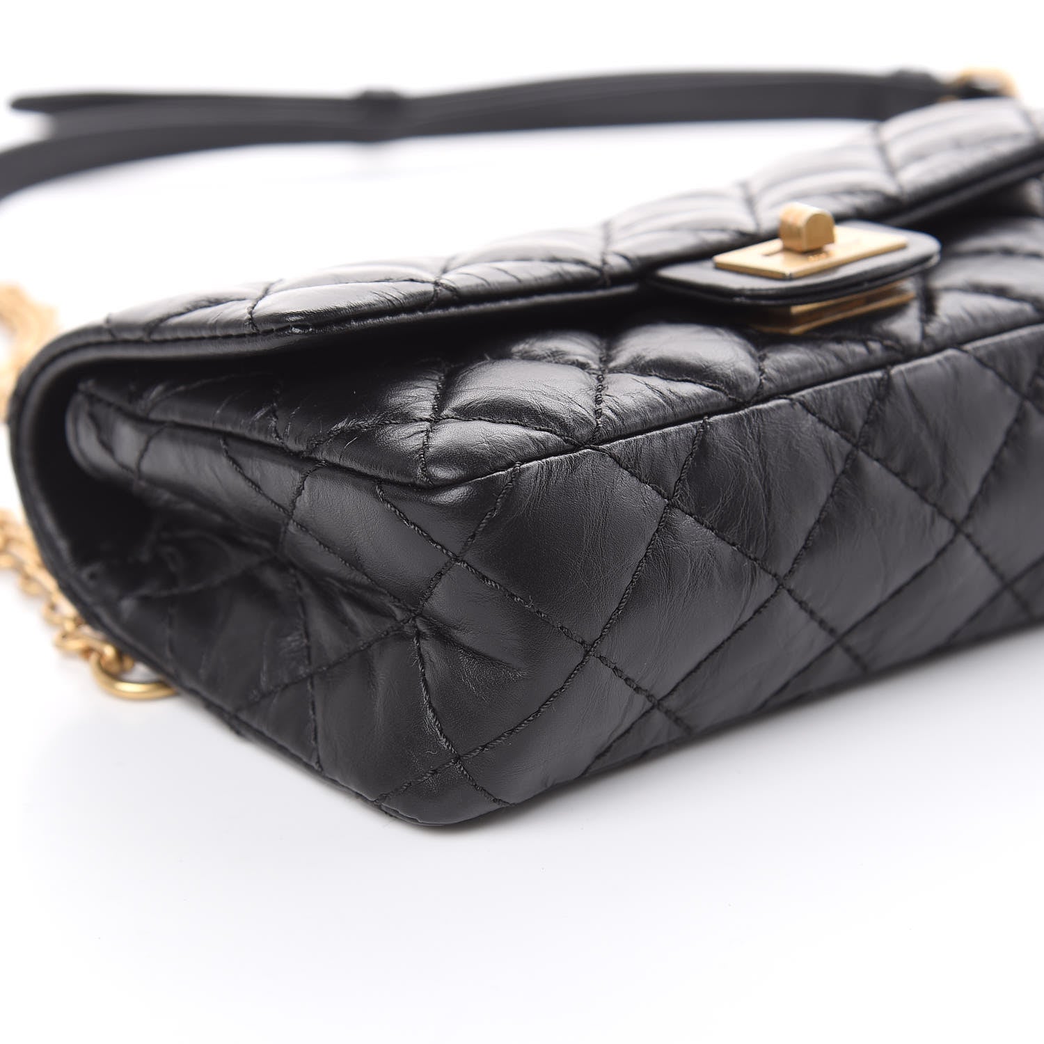 Chanel Aged Calfskin Quilted 2.55 Reissue Chain Waist Bag Black 8 of 12