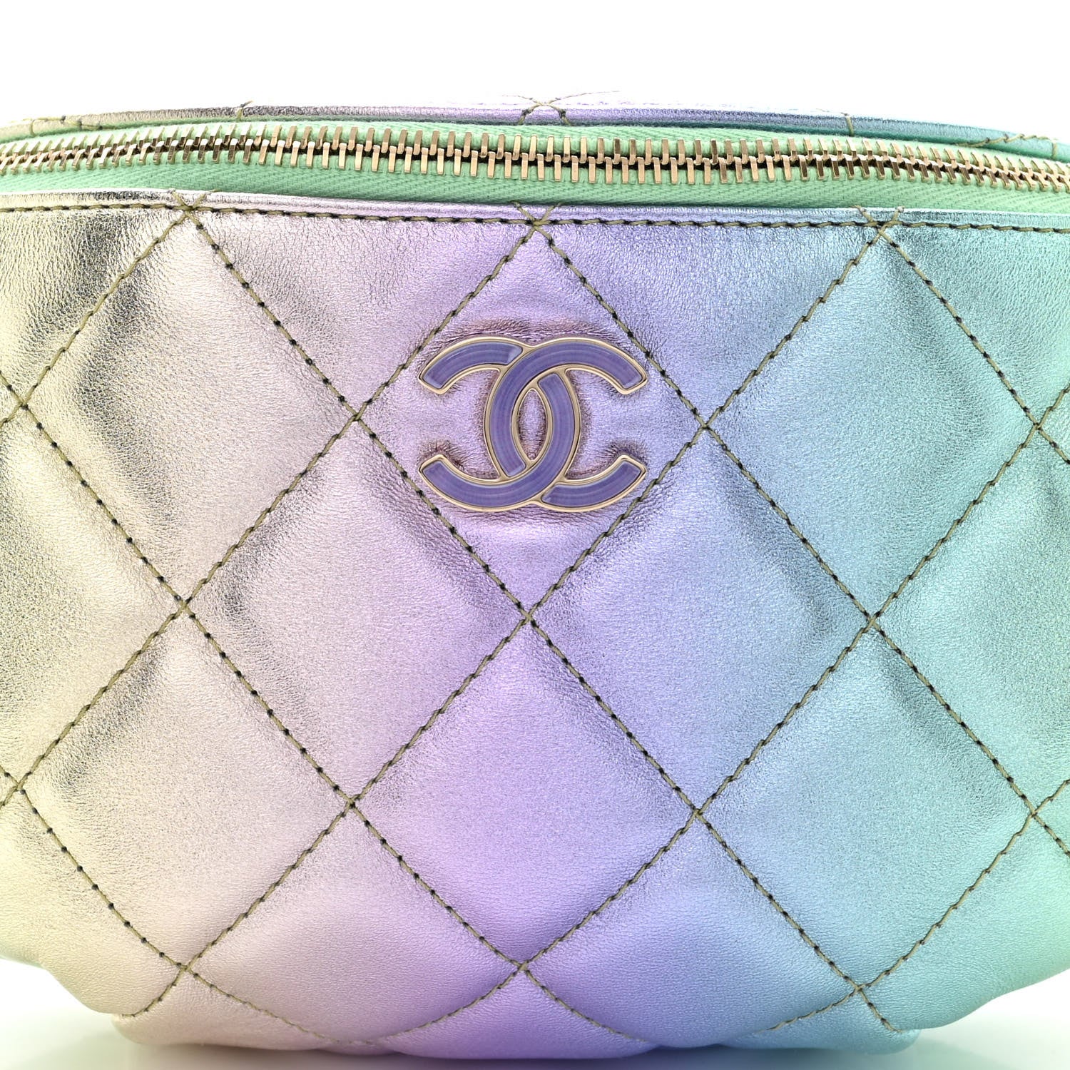 Chanel Gradient Metallic Lambskin Quilted Walking Mood Waist Bag Fanny Pack Pink Purple Green 8 of 10