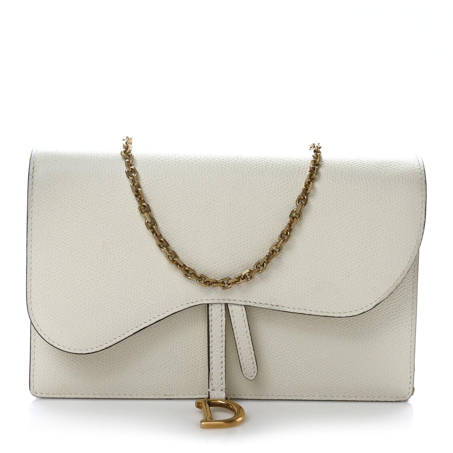 Grained Calfskin Saddle Chain Pouch Latte