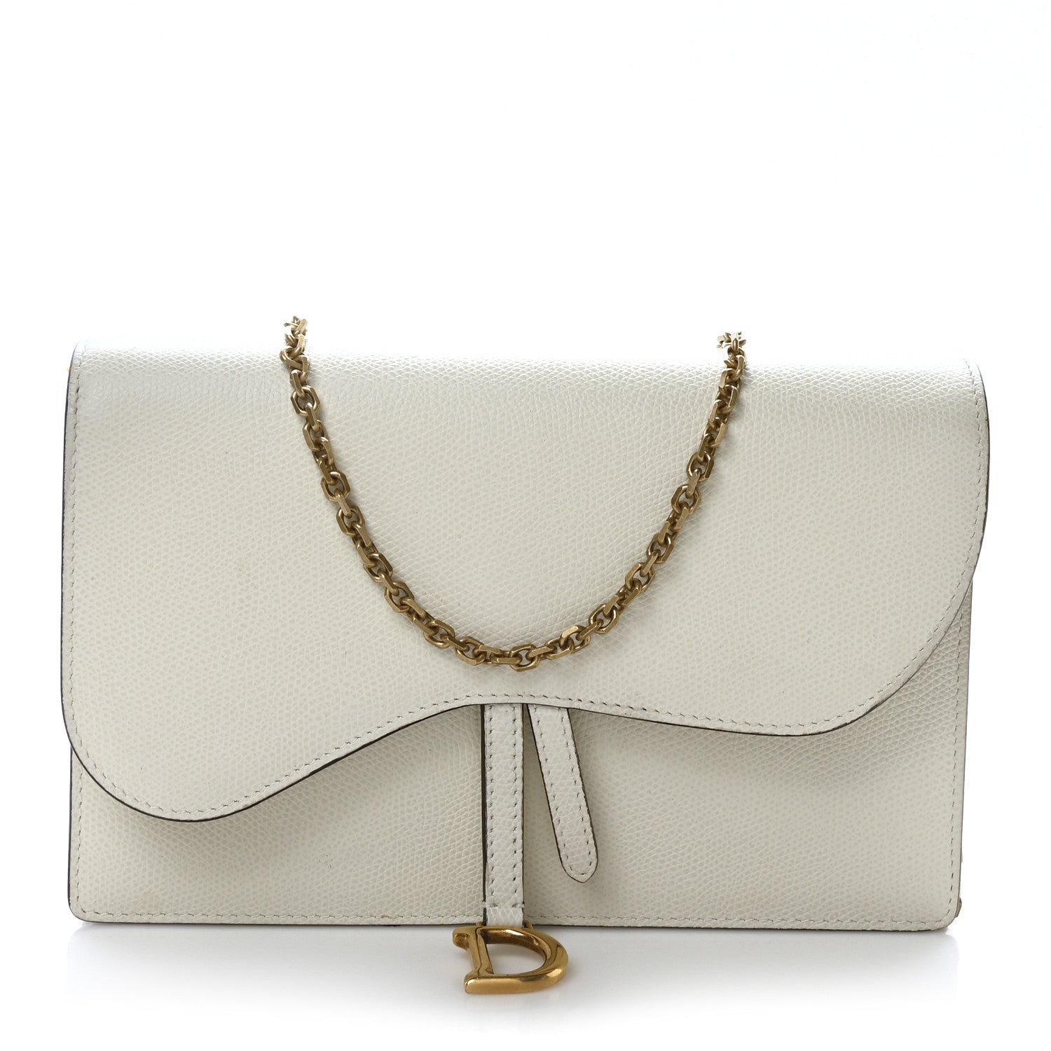 Christian Dior Grained Calfskin Saddle Chain Pouch Latte 1 of 10