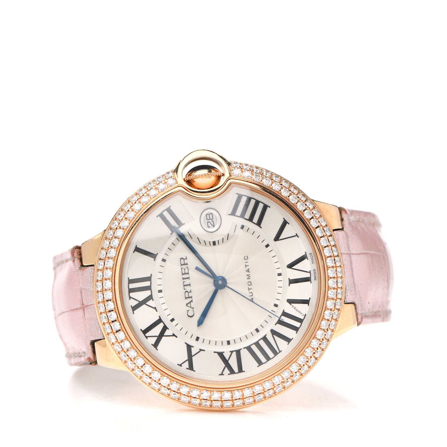 Cartier 18K Pink Gold Alligator Diamond Pave Bezel 42mm Ballon Bleu De Cartier Automatic Watch 2 of 5