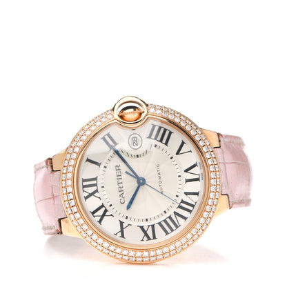 Cartier 18K Pink Gold Alligator Diamond Pave Bezel 42mm Ballon Bleu De Cartier Automatic Watch 2 of 5