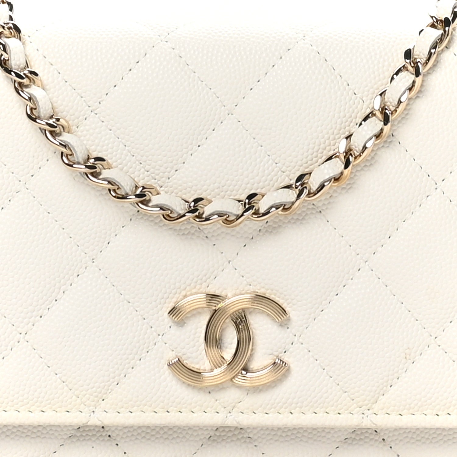 Chanel Caviar Quilted Striated CC Wallet on Chain WOC White 9 of 12