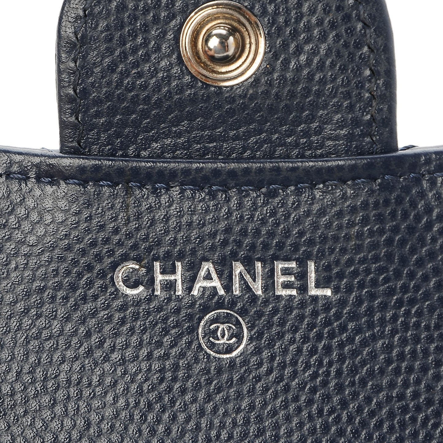 Caviar Chevron Quilted Compact Flap Wallet Navy