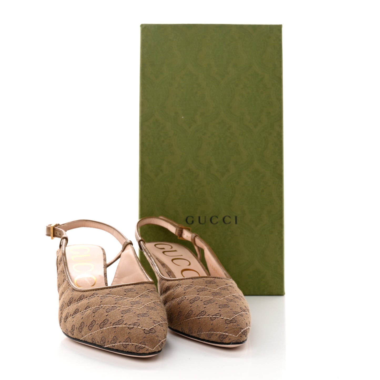 Monogram GG Mignon Nappa Chevron Matelasse Double G 75mm Slingback Pumps 36 Dusty Brown