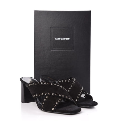 Saint Laurent Suede Eyelet LouLou 70 Mules 38 Black 9 of 9