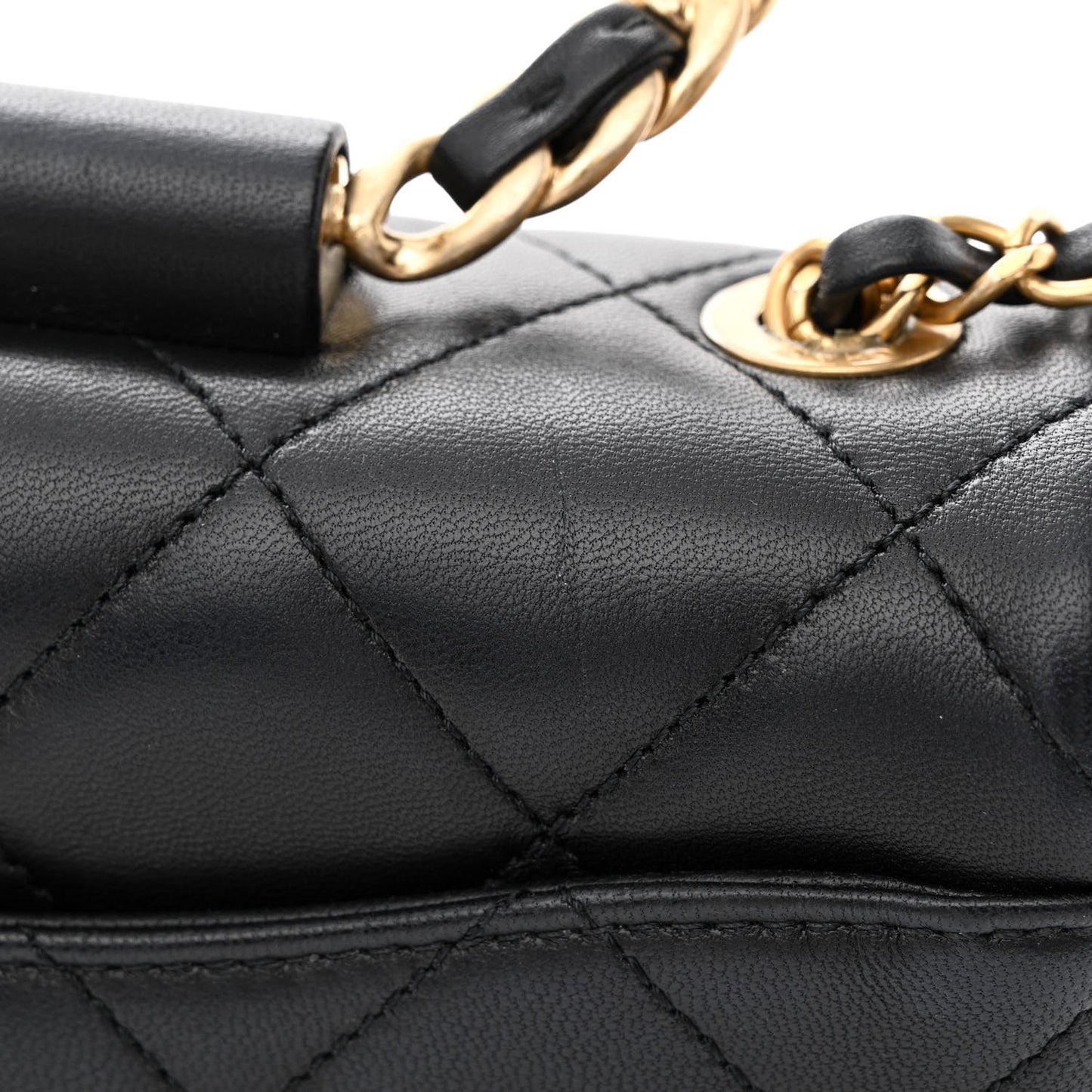 Lambskin Quilted Small Circular Handle Bag Black