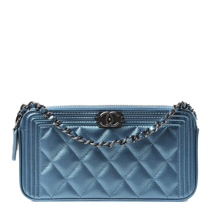 Chanel Metallic Caviar Quilted Small Boy Clutch With Chain Turquoise 1 of 10