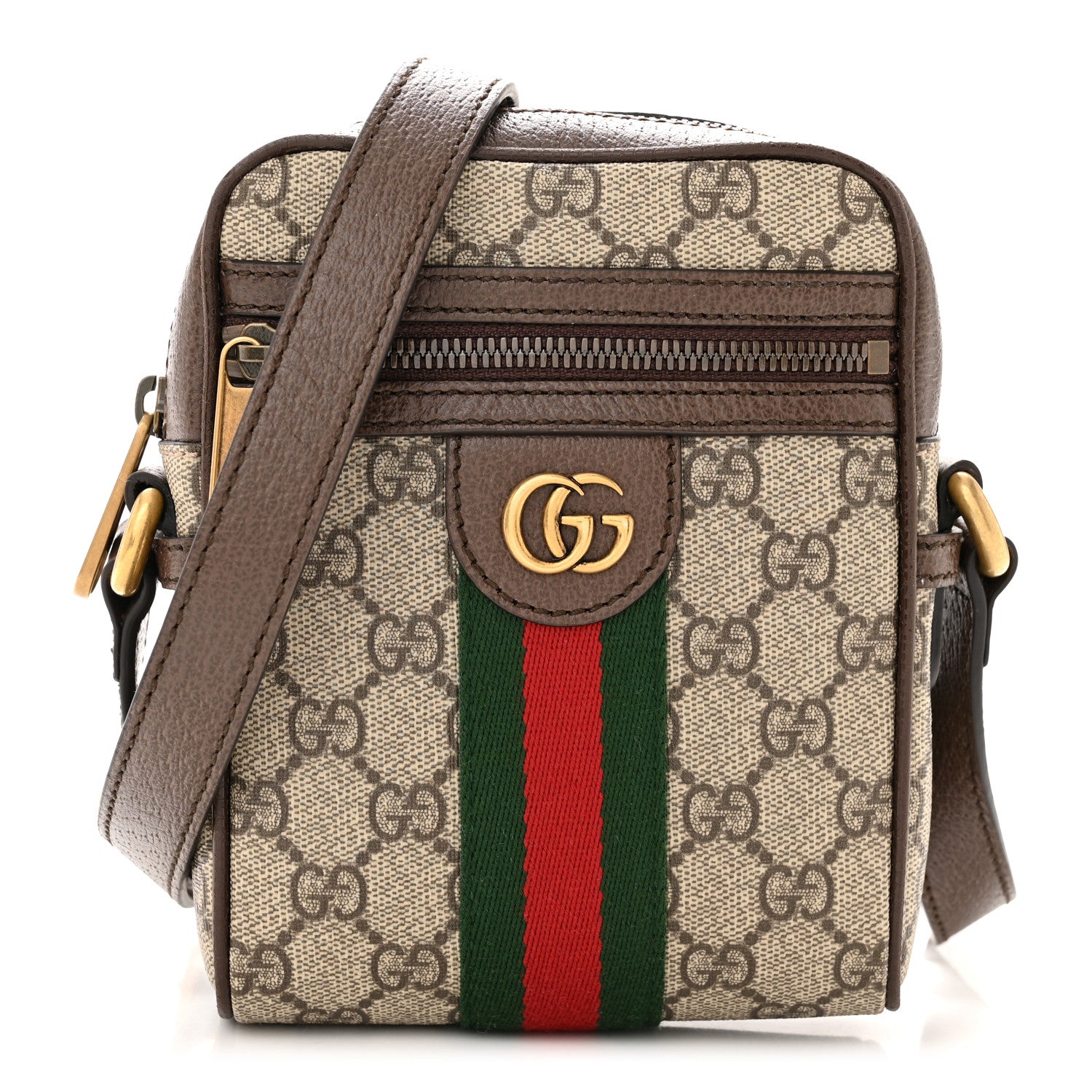 Gucci GG Supreme Monogram Web Mini Ophidia Messenger Brown 1 of 9