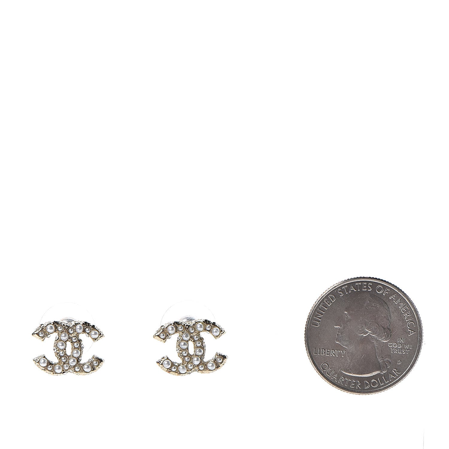 Chanel Pearl Crystal CC Earrings Gold 2 of 5