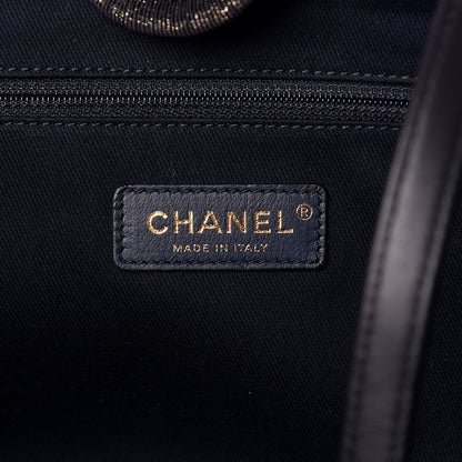 Chanel Lurex Canvas Small Deauville Tote Navy Blue Gold 7 of 10