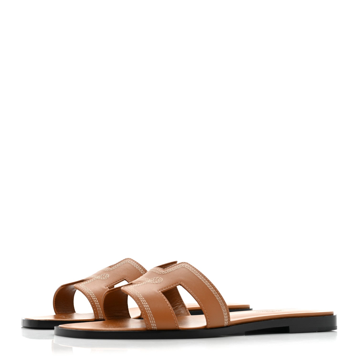 Hermes Calfskin Embroidered Oran Sandals 38.5 Gold 3 of 9