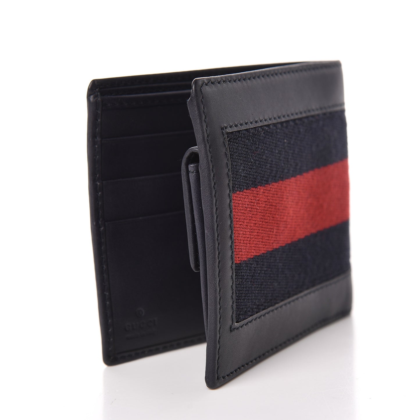 Calfskin Vintage Web Bi-Fold Wallet Navy