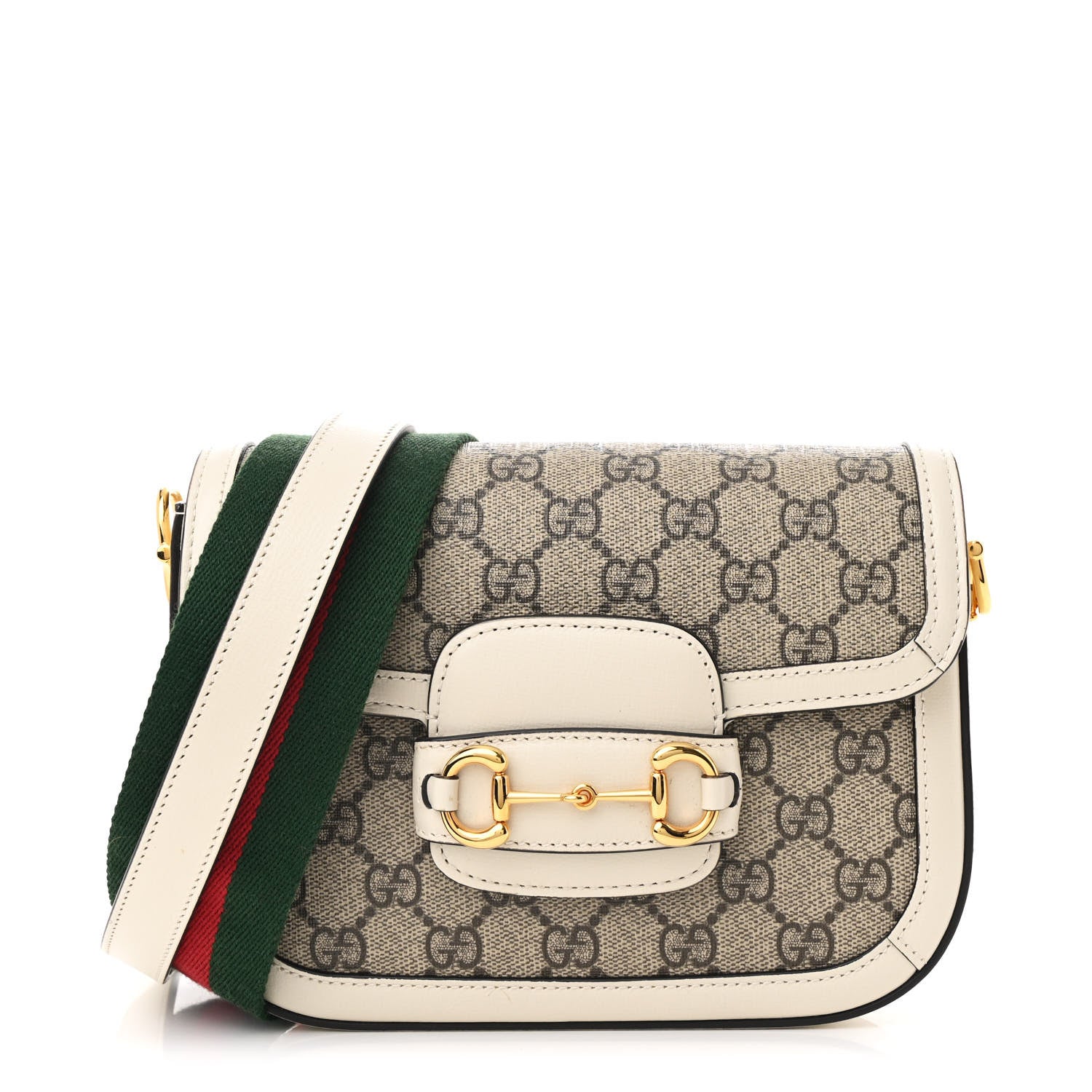 Gucci GG Supreme Monogram Web Mini Horsebit 1955 Shoulder Bag Beige Mystic White 1 of 11