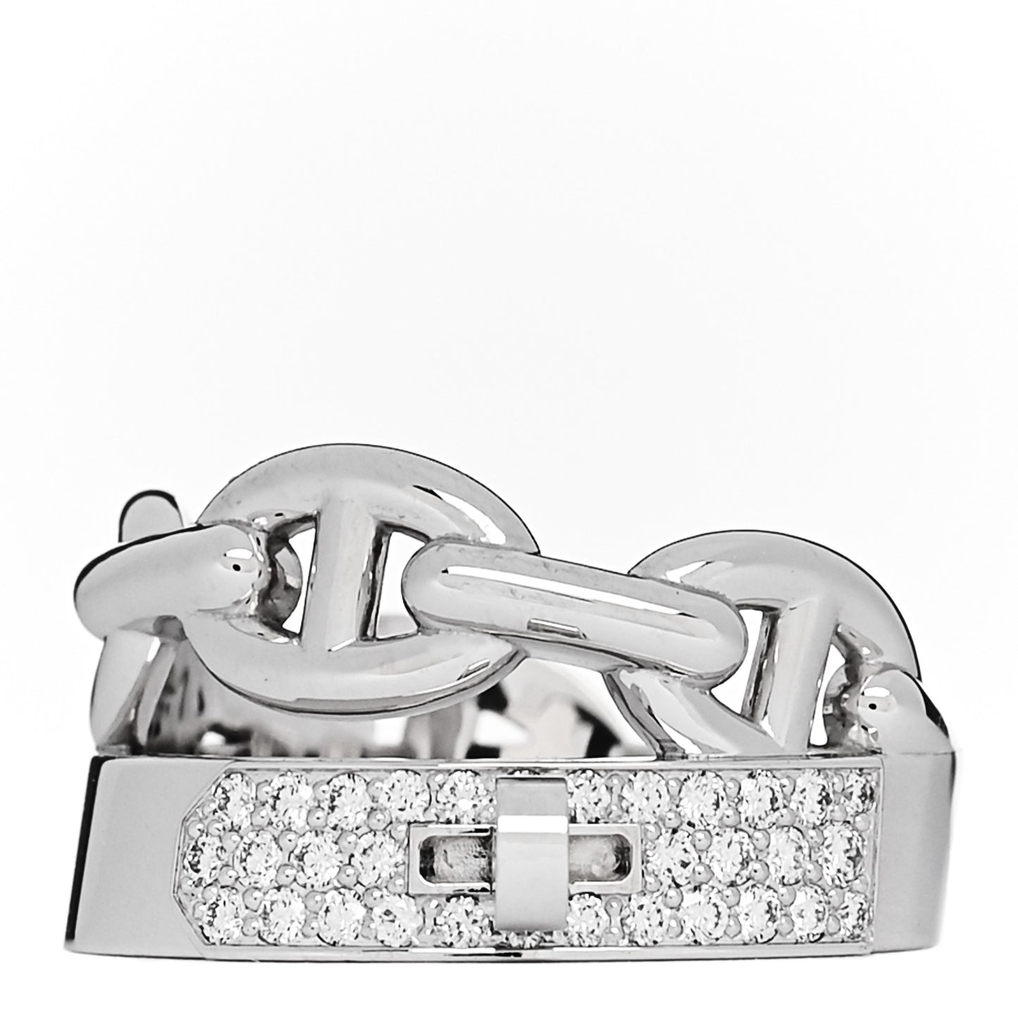 18K White Gold Kelly Diamond Double Tour Chaine d'Ancre Pave Ring 50 5.5