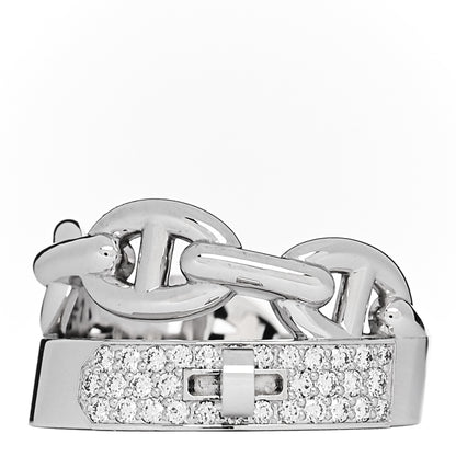 Hermes 18K White Gold Kelly Diamond Double Tour Chaine d'Ancre Pave Ring 50 5.5 1 of 4