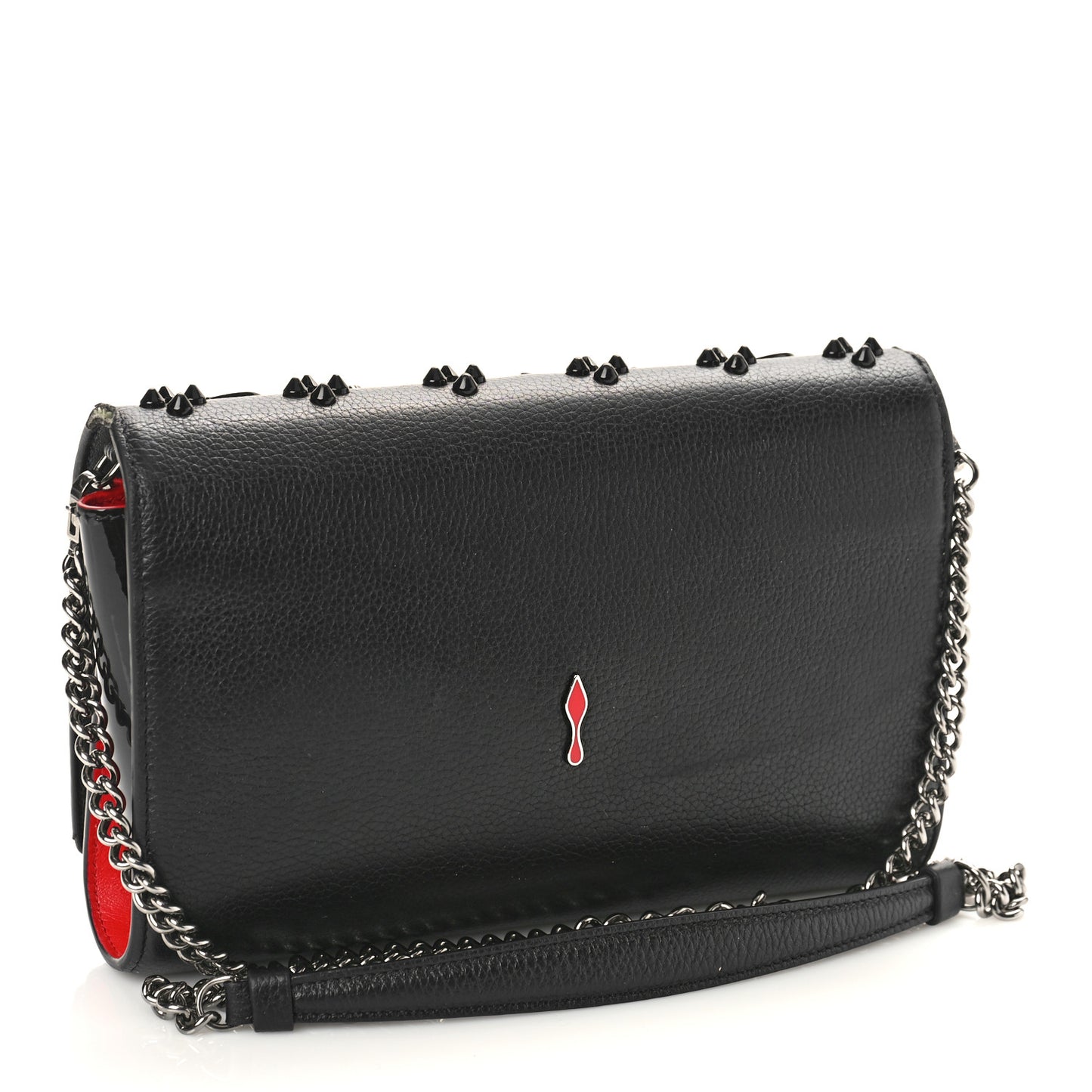 Calfskin Spikes Loubinthesky Paloma Clutch Black