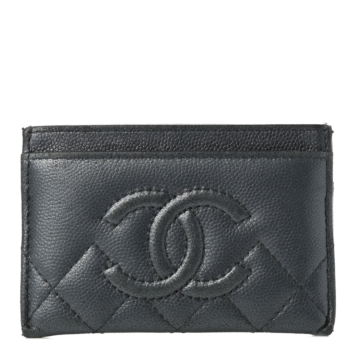 Metallic Caviar Quilted Maxi CC Card Holder Black
