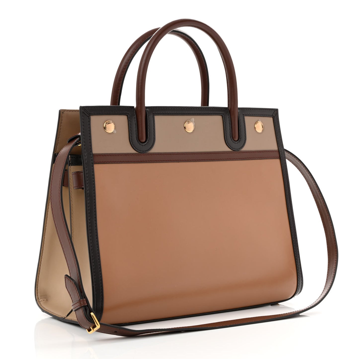 Calfskin Small Two Handle Title Bag Tan Brown