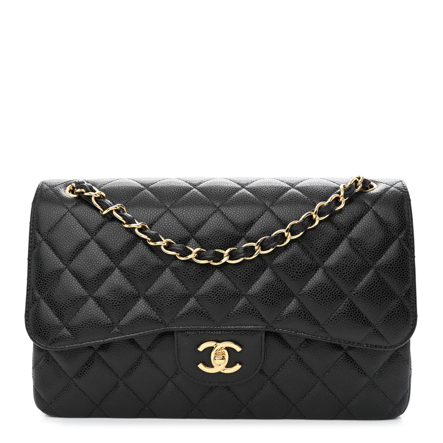 Caviar Quilted Jumbo Double Flap Black