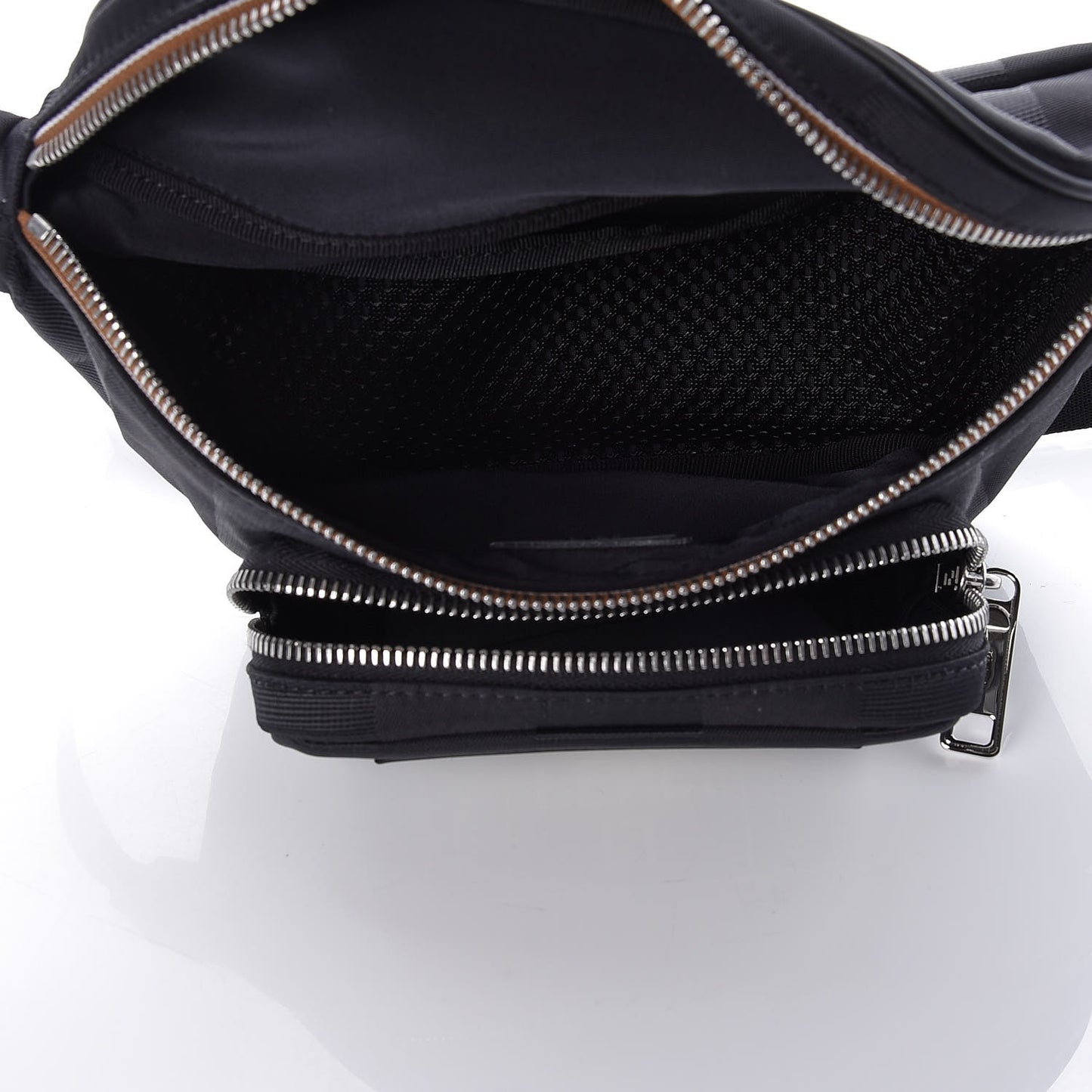 Nylon Vitello Century Pequin Logo Plate Pocket Belt Bag Black