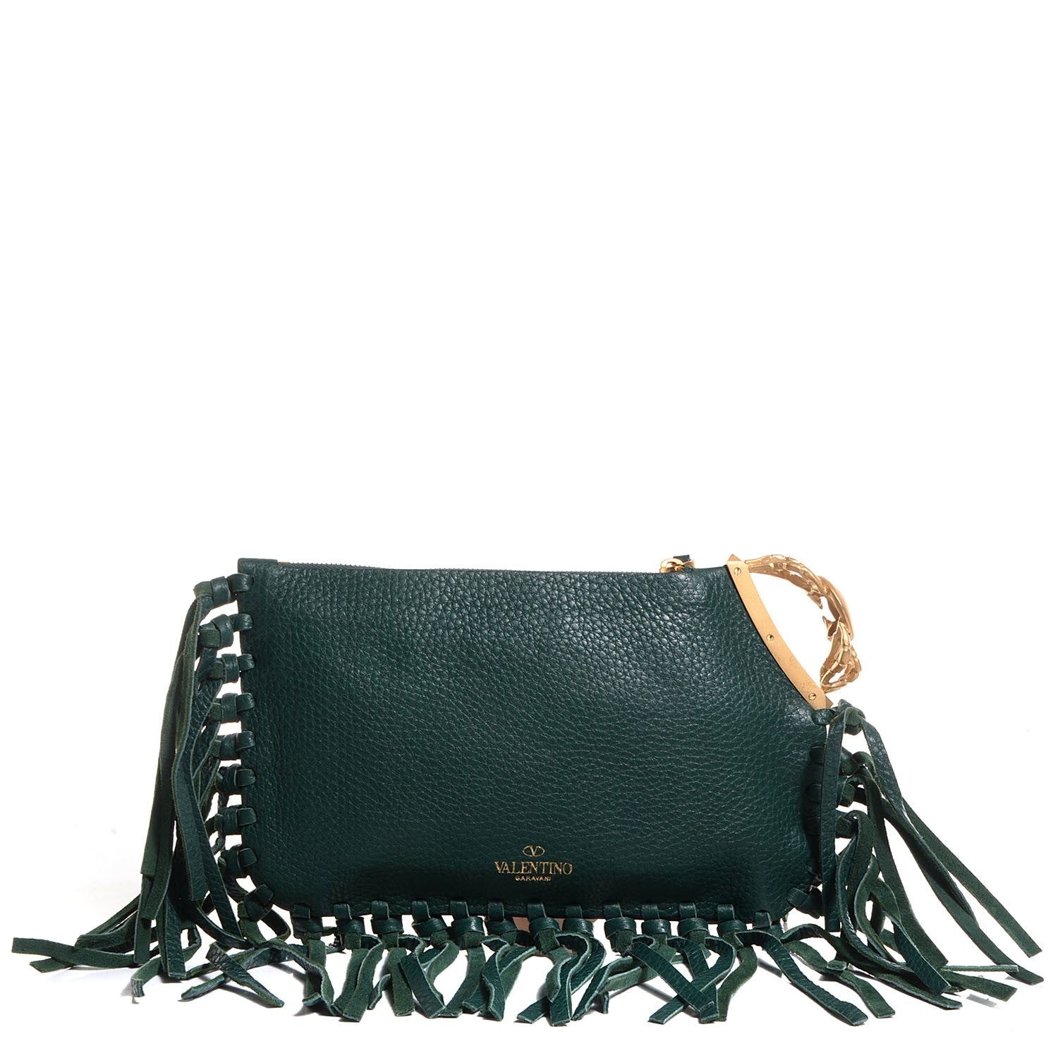 Valentino Garavani Pebbled Calfskin C-Rockee Zodiac Fringe Clutch