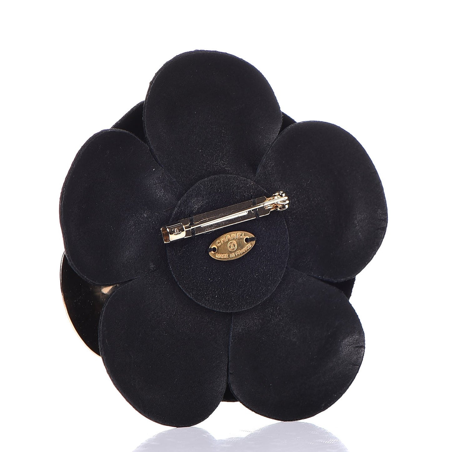 Lambskin Camellia Brooch Black