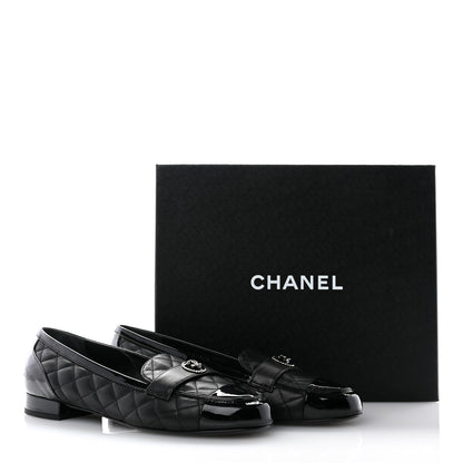 Chanel Lambskin Quilted Patent Calfskin Cap Toe CC Loafers 40 Black 10 of 10