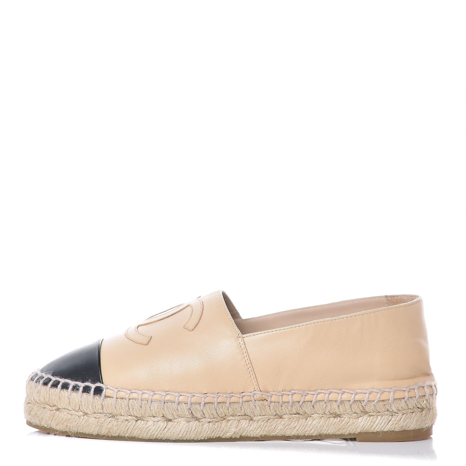 Chanel Lambskin CC Espadrilles 35 Beige Black 351140 – FASHIONPHILE