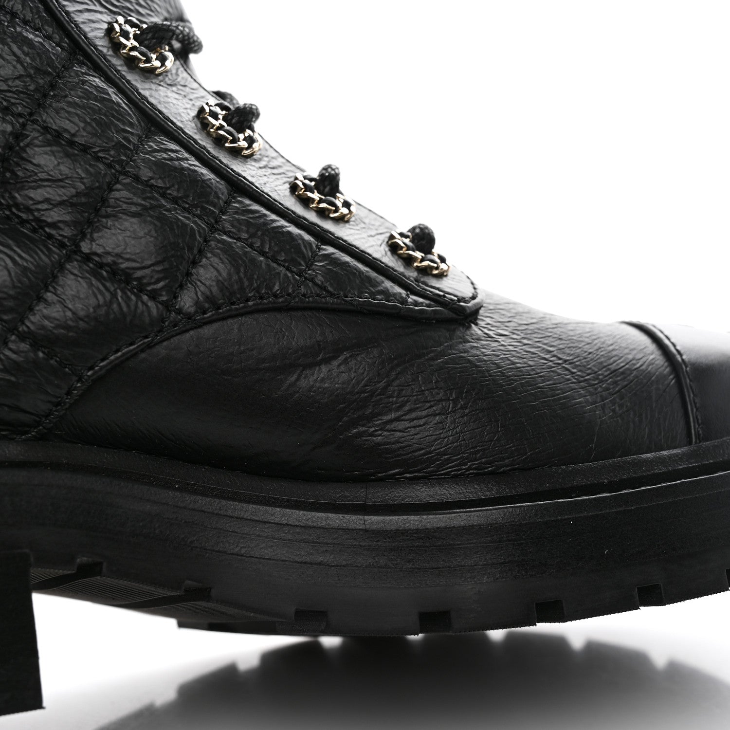 Chanel Shiny Calfskin Quilted Lace Up Combat Boots 36.5 Black 13 of 16
