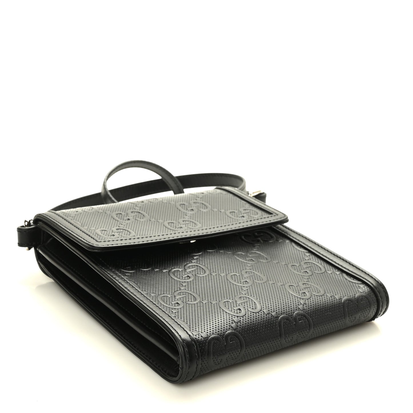 Calfskin GG Tennis Embossed Messenger Bag Black
