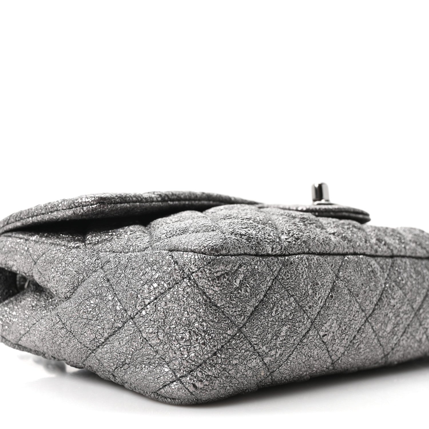 Chanel Metallic Crackled Calfskin Quilted East West Flap Dark Silver 9 of 10