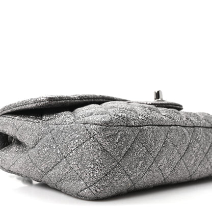 Chanel Metallic Crackled Calfskin Quilted East West Flap Dark Silver 9 of 10