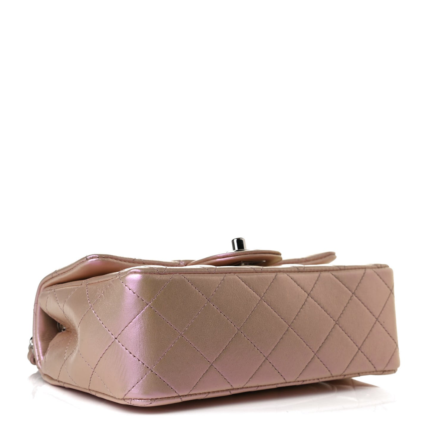 Iridescent Calfskin Quilted Mini Rectangular Flap Pink