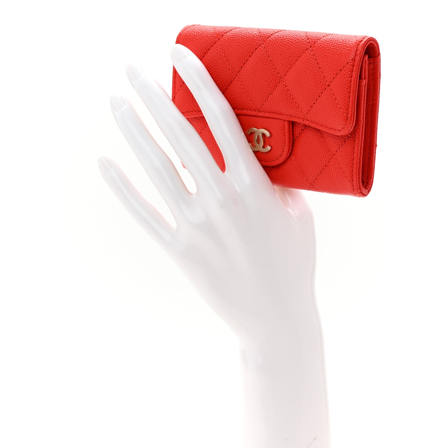 Chanel Caviar Quilted Flap Card Holder Wallet Red 2 of 9