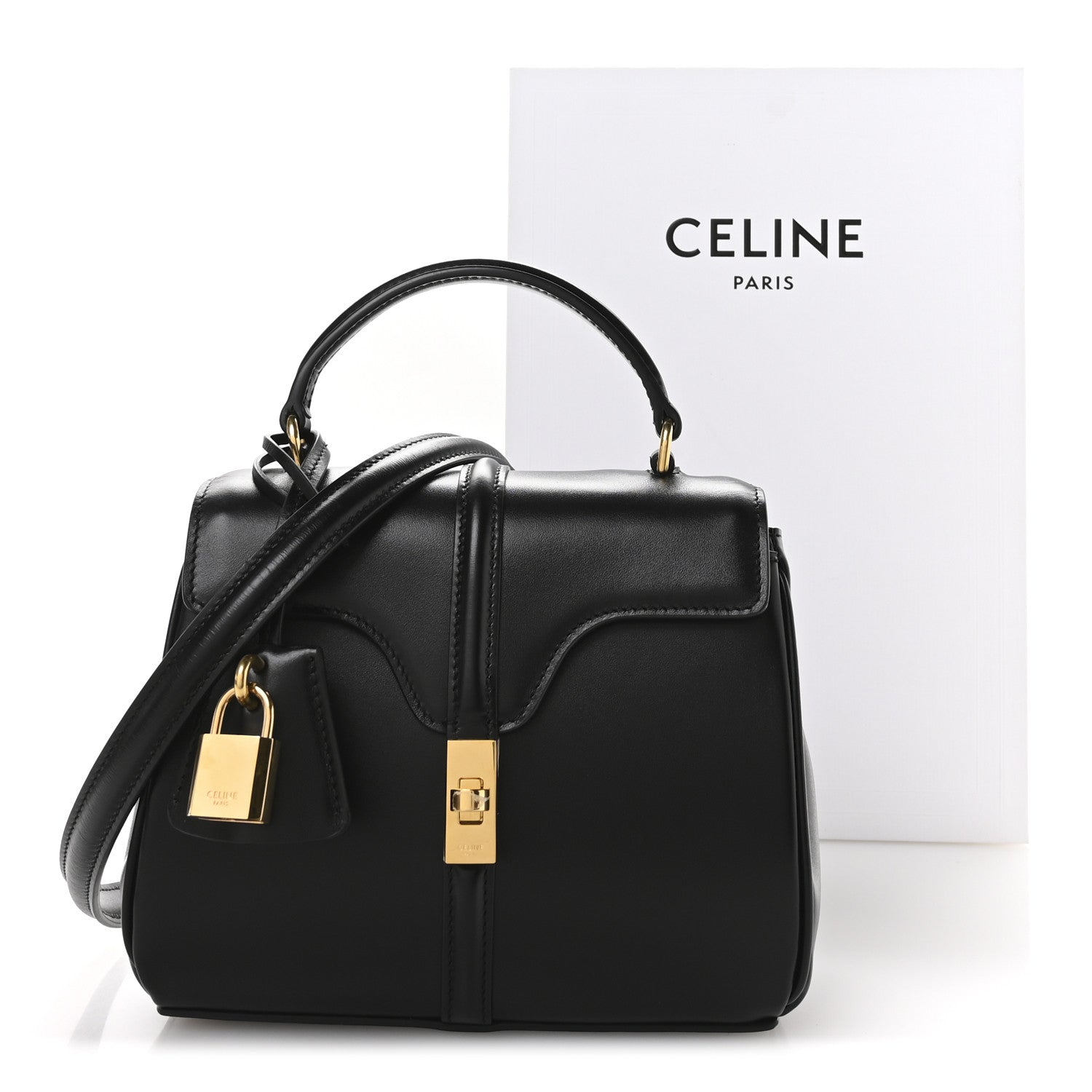 Celine Satinated Calfskin Mini 16 Top Handle Bag Black 12 of 12