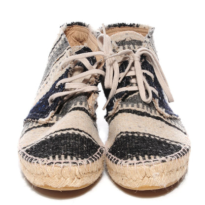 Chanel Canvas Striped Lace Up Espadrilles 40 Beige Grey 2 of 8