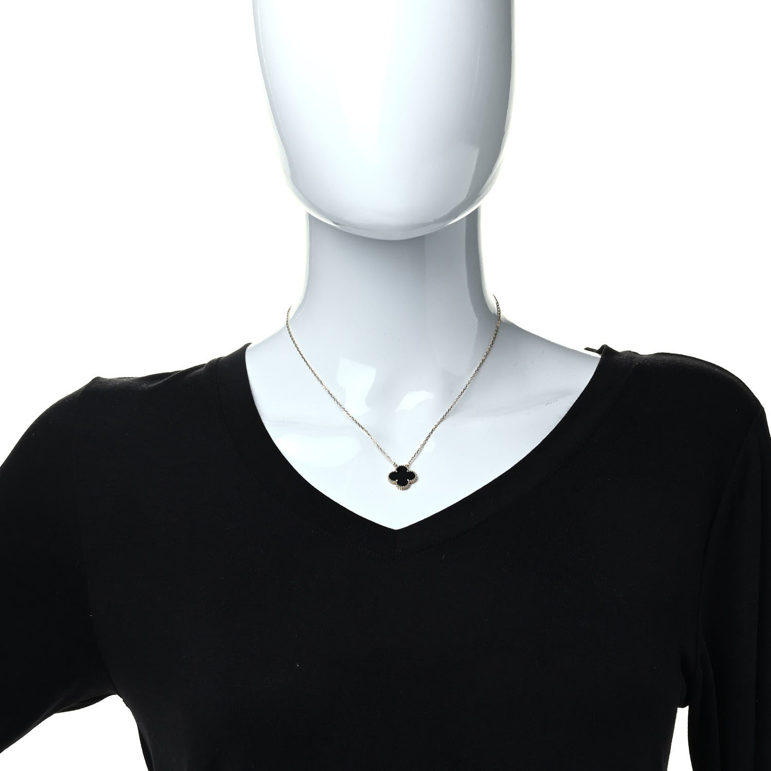 Van Cleef & Arpels 18K Yellow Gold Black Onyx Vintage Alhambra Pendant Necklace 2 of 6