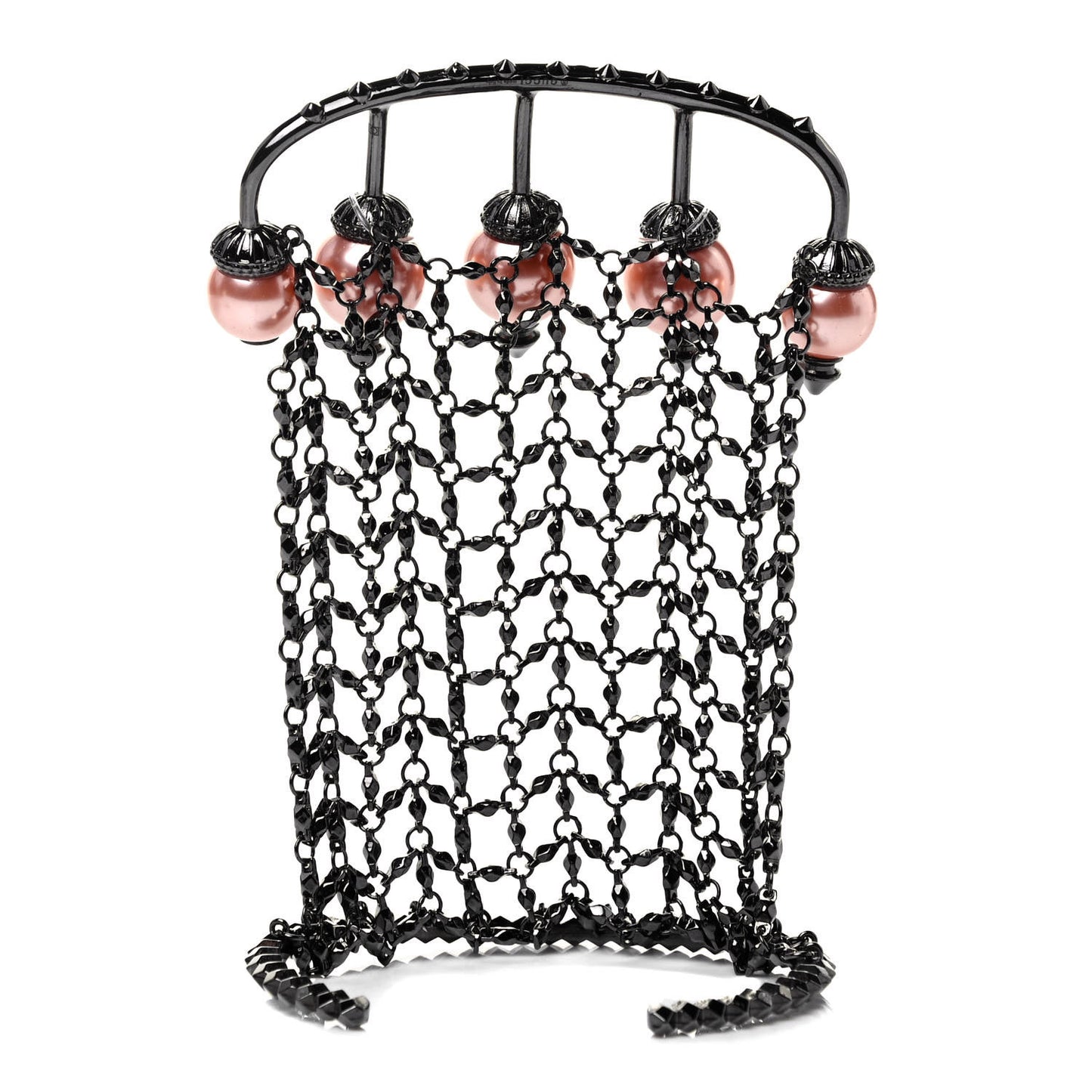 Metal Embellished Pearl Multi-Finger Ring Bracelet Black Pink