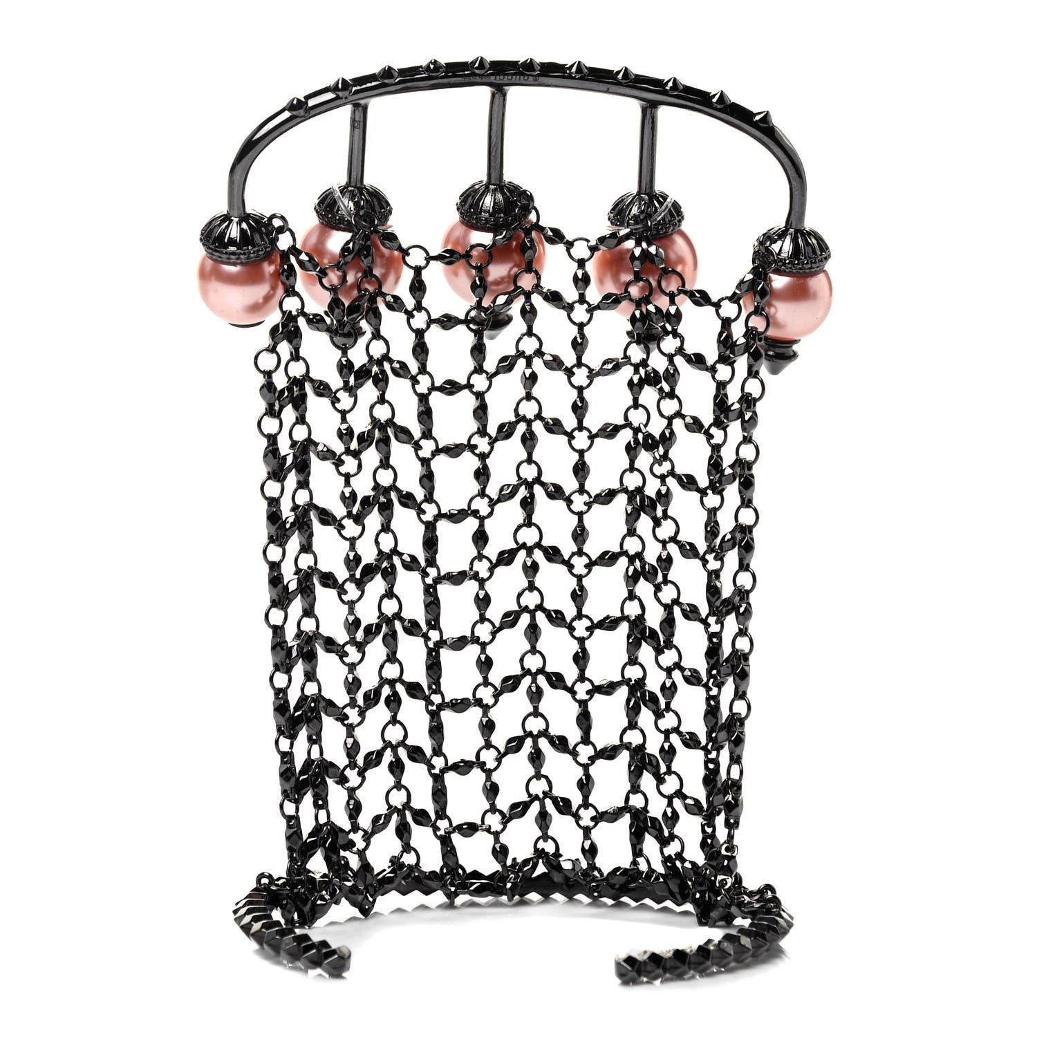 Gucci Metal Embellished Pearl Multi-Finger Ring Bracelet Black Pink 3 of 4