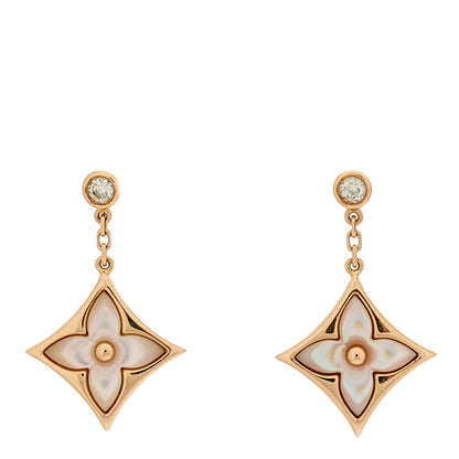 Louis Vuitton 18K Pink Gold Diamond Pink Mother of Pearl Color Blossom BB Star Earrings 1 of 5