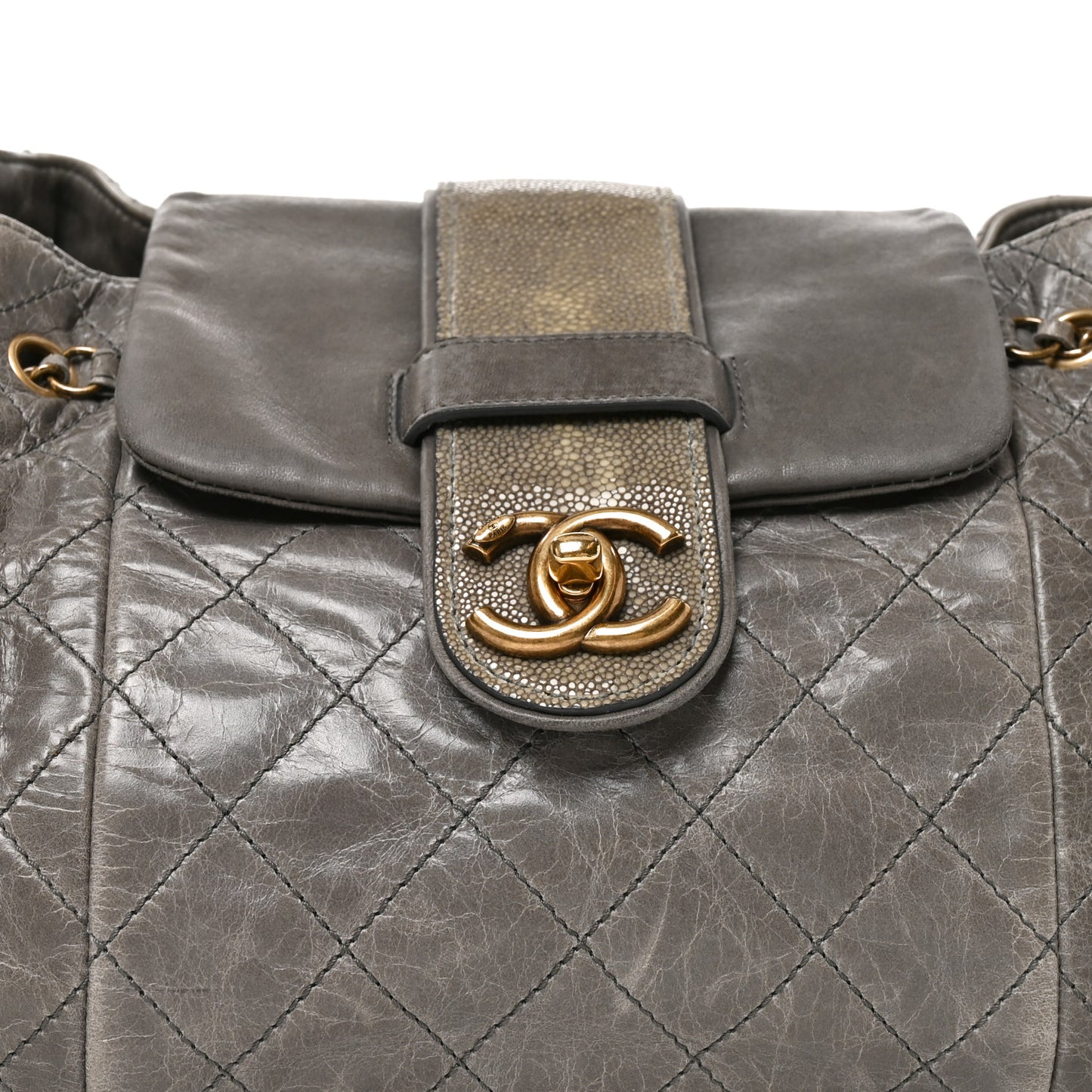 Glazed Calfskin Stingray Bindi CC Accordion Tote Grey